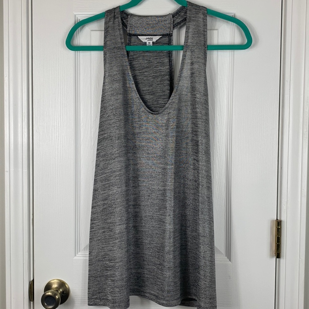Jack by BB Dakota black/silver shiny racerback top size medium. 95% polyester,